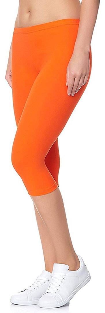 Stylish Leggings Solid Skin Fit Orange Cotton Spandex Capri For Women & Girls